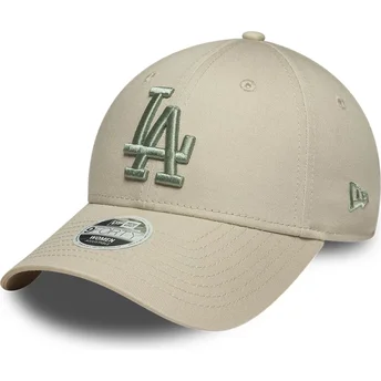 Casquette courbée beige ajustable avec logo vert pour femme 9FORTY League Essential Los Angeles Dodgers MLB New Era
