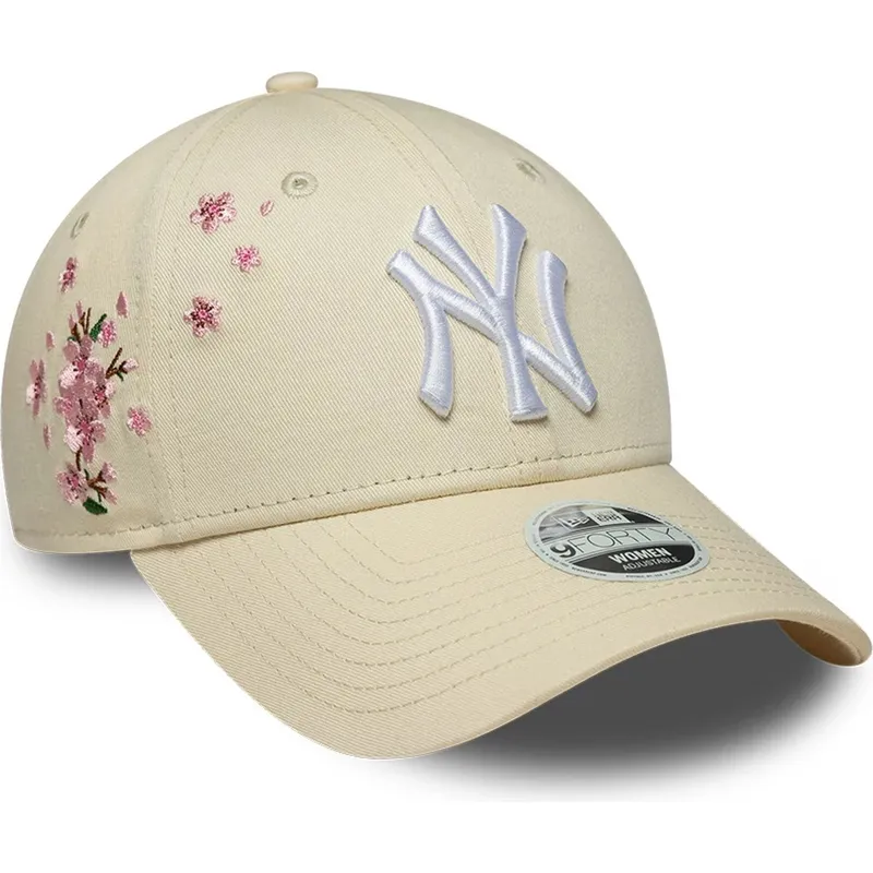 casquette-courbee-beige-ajustable-pour-femme-9forty-floral-icon-side-new-york-yankees-mlb-new-era