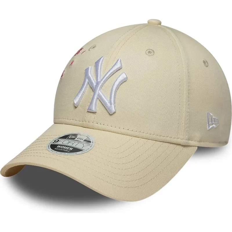 casquette-courbee-beige-ajustable-pour-femme-9forty-floral-icon-side-new-york-yankees-mlb-new-era