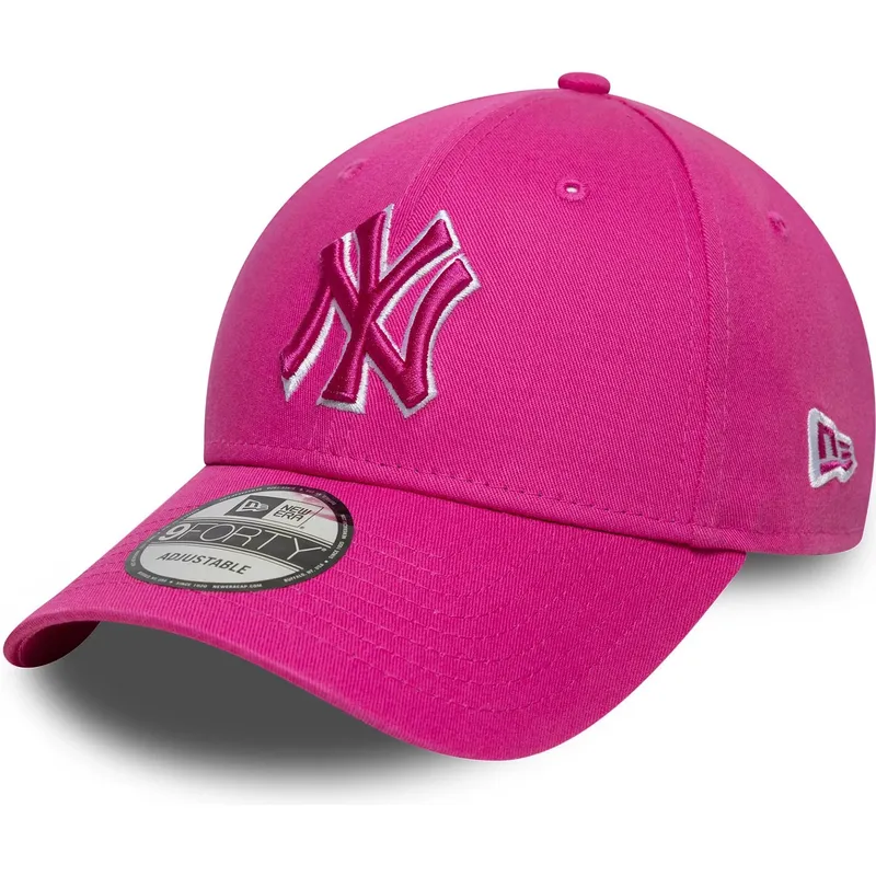 casquette-courbee-rose-ajustable-avec-logo-rose-9forty-team-outline-new-york-yankees-mlb-new-era