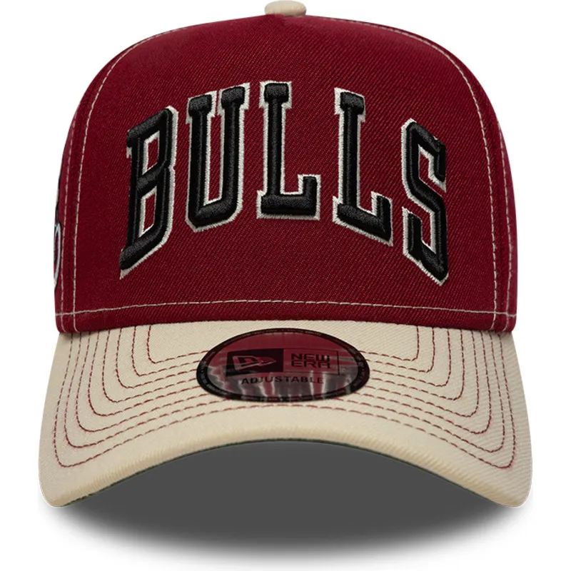 casquette-courbee-rouge-et-beige-snapback-e-frame-city-icon-chicago-bulls-nba-new-era