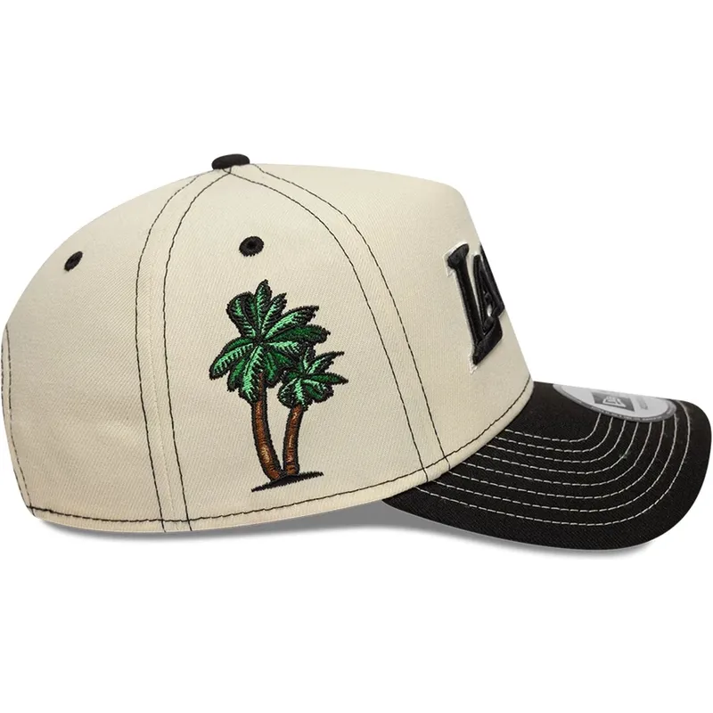 casquette-courbee-beige-et-noire-snapback-e-frame-city-icon-los-angeles-lakers-nba-new-era