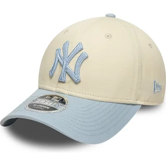Casquette courbée beige et bleue snapback avec logo bleu 9FORTY M-Crown Side Script New York Yankees MLB New Era