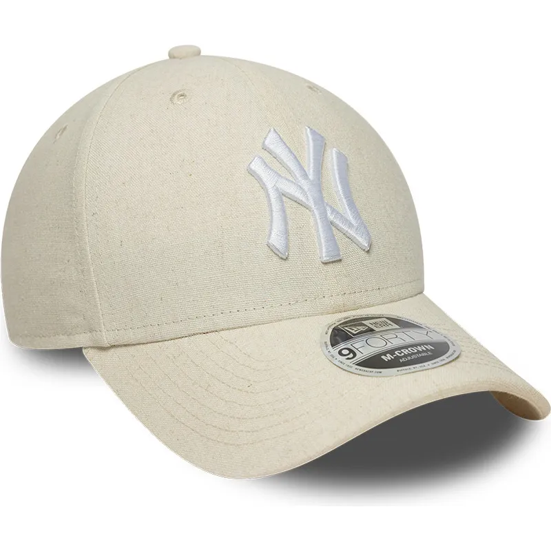 casquette-courbee-beige-snapback-9forty-m-crown-linen-new-york-yankees-mlb-new-era