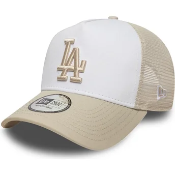 Casquette trucker beige et blanche avec logo beige A Frame League Essential Los Angeles Dodgers MLB New Era