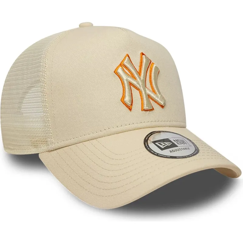 casquette-trucker-beige-avec-logo-beige-a-frame-outline-new-york-yankees-mlb-new-era