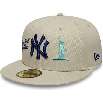 Casquette plate beige ajustée avec logo bleu marine 59FIFTY City Icon New York Yankees New Era