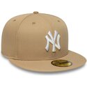 casquette-plate-marron-claire-ajustee-59fifty-league-essential-new-york-yankees-mlb-new-era