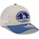 casquette-trucker-beige-et-bleue-9forty-m-crown-a-frame-fray-los-angeles-dodgers-mlb-new-era