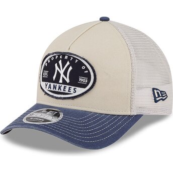 Casquette trucker beige et bleue marine 9FORTY M-Crown A Frame Fray New York Yankees MLB New Era