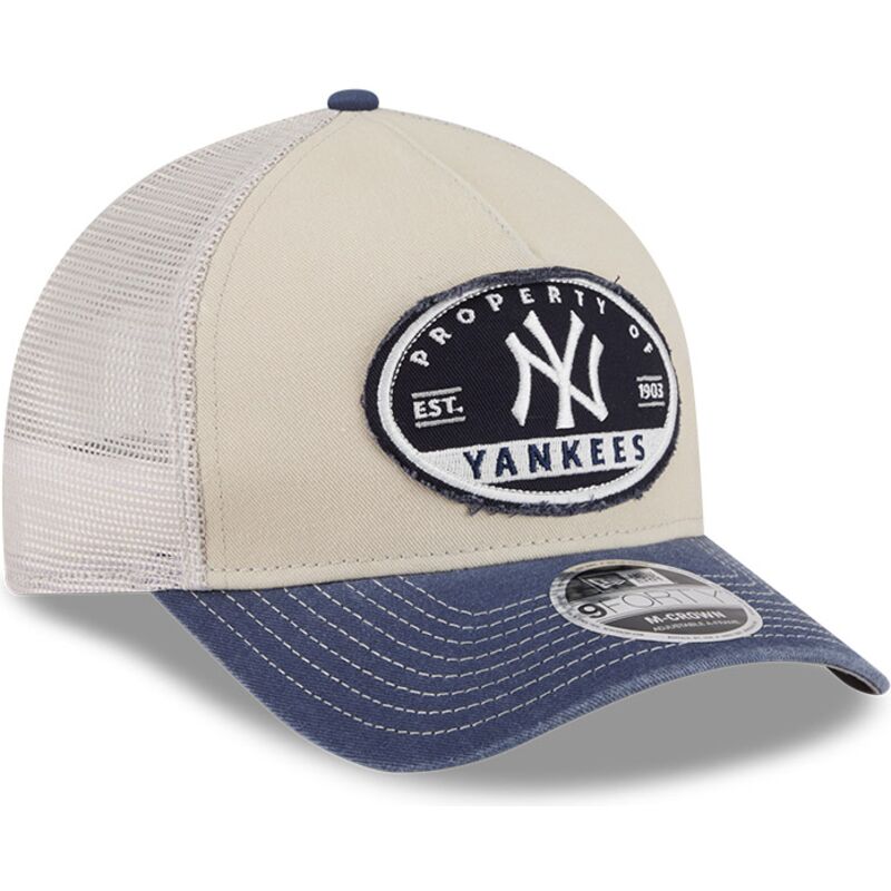 casquette-trucker-beige-et-bleue-marine-9forty-m-crown-a-frame-fray-new-york-yankees-mlb-new-era