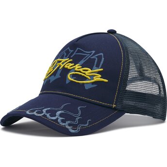 Casquette trucker bleue marine et jaune 1971 Ed Hardy