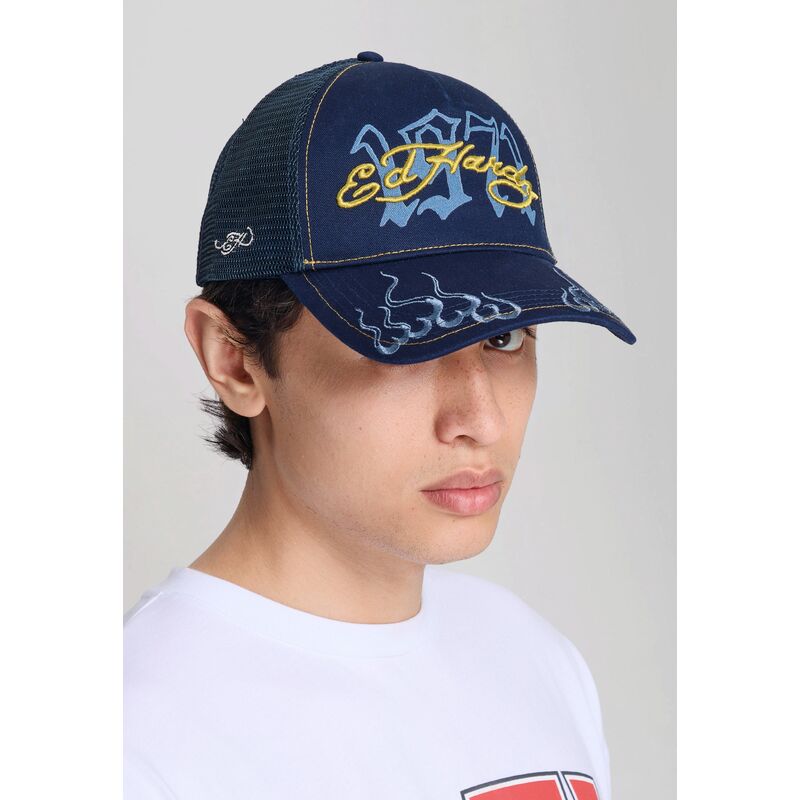 casquette-trucker-bleue-marine-et-jaune-1971-ed-hardy casquette-trucker-bleue-marine-et-jaune-1971-ed-hardy