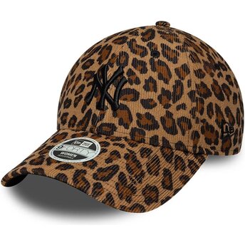 Casquette courbée léopard ajustable pour femme avec logo noir 9FORTY Lionpard Cord New York Yankees MLB New Era