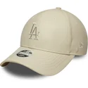 casquette-courbee-beige-snapback-pour-femme-avec-logo-beige-9forty-m-crown-pu-diamante-los-angeles-dodgers-mlb-new-era