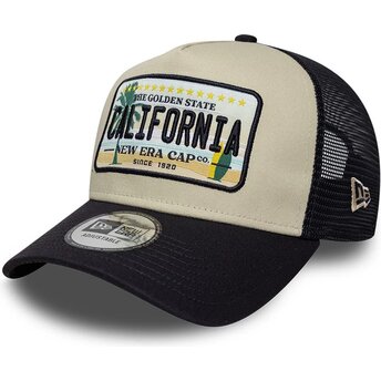 Casquette trucker beige et bleue marine A Frame License Plate California New Era