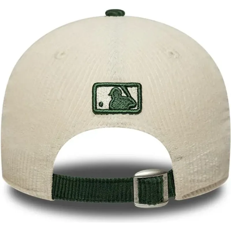 casquette-courbee-beige-et-verte-snapback-avec-logo-vert-9forty-m-crown-cord-los-angeles-dodgers-mlb-new-era