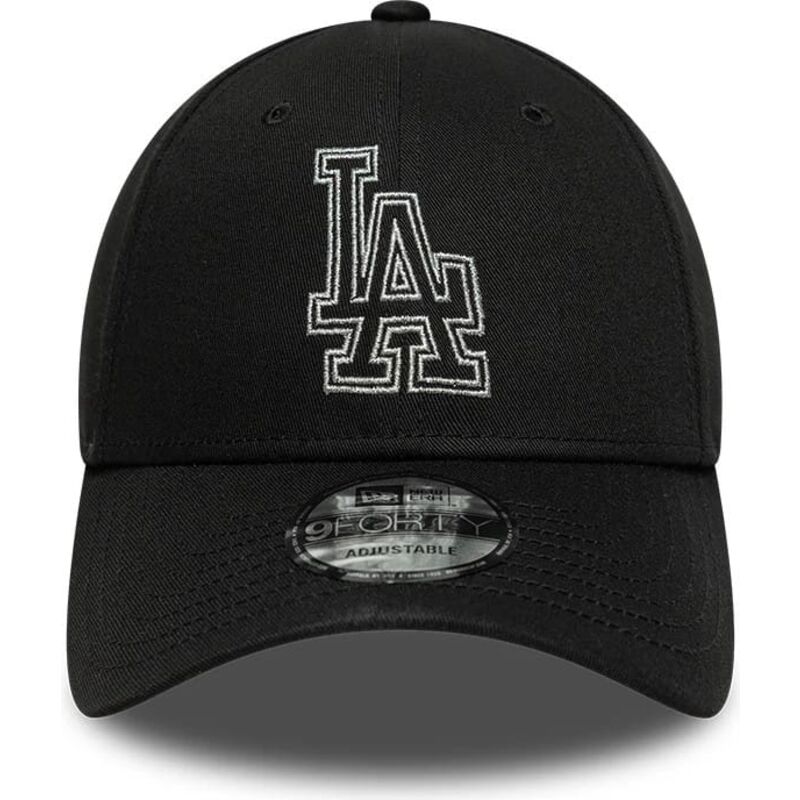 casquette-courbee-noire-ajustable-9forty-metallic-outline-los-angeles-dodgers-mlb-new-era
