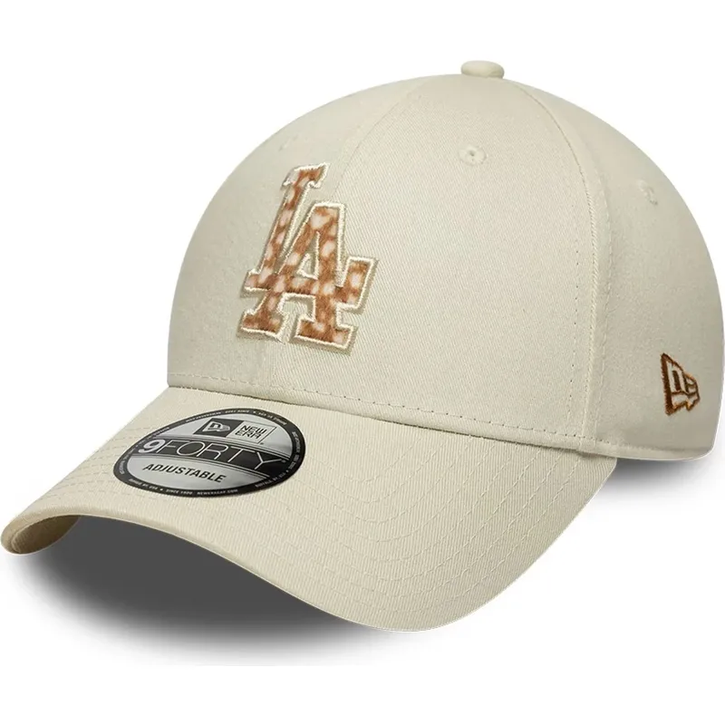 casquette-courbee-beige-ajustable-avec-logo-marron-9forty-faux-pony-infill-los-angeles-dodgers-mlb-new-era