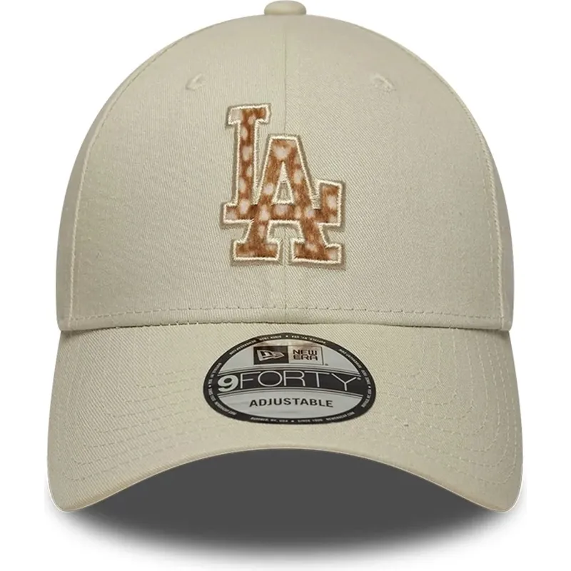casquette-courbee-beige-ajustable-avec-logo-marron-9forty-faux-pony-infill-los-angeles-dodgers-mlb-new-era