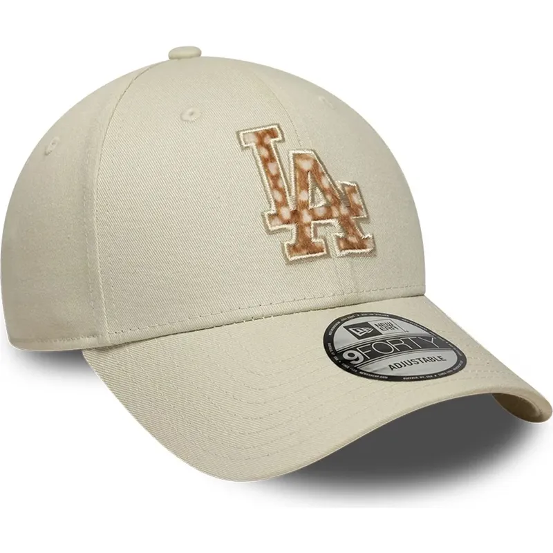 casquette-courbee-beige-ajustable-avec-logo-marron-9forty-faux-pony-infill-los-angeles-dodgers-mlb-new-era