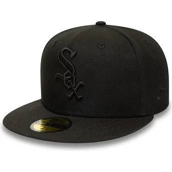 Casquette plate noire ajustée avec logo noir 59FIFTY Chicago White Sox MLB New Era