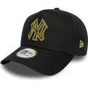casquette-courbee-noire-snapback-avec-logo-dore-e-frame-metallic-outline-new-york-yankees-mlb-new-era