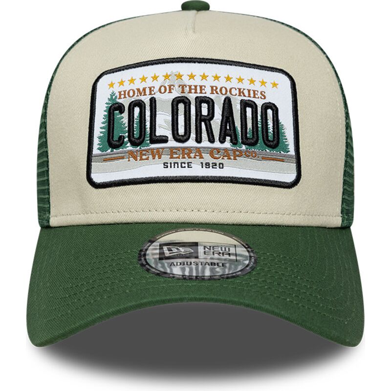 casquette-trucker-verte-et-beige-a-frame-license-plate-colorado-new-era