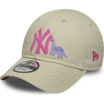 Casquette courbée beige ajustable pour enfant avec logo rose 9FORTY Dino Icon New York Yankees MLB New Era