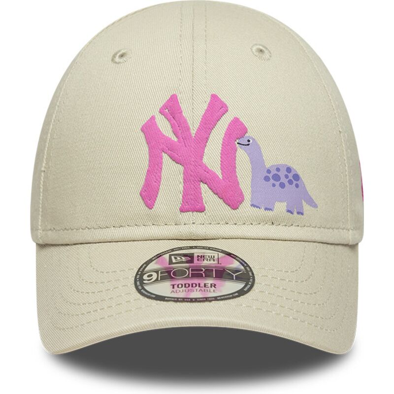 casquette-courbee-beige-ajustable-pour-enfant-avec-logo-rose-9forty-dino-icon-new-york-yankees-mlb-new-era