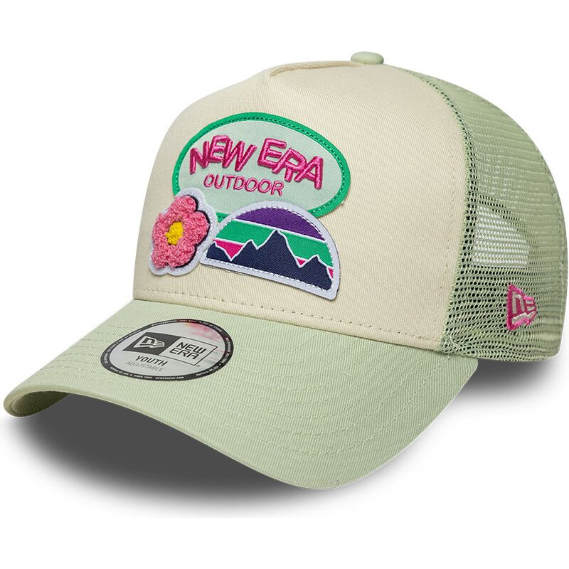 casquette-trucker-verte-et-beige-pour-enfant-a-frame-outdoor-new-era