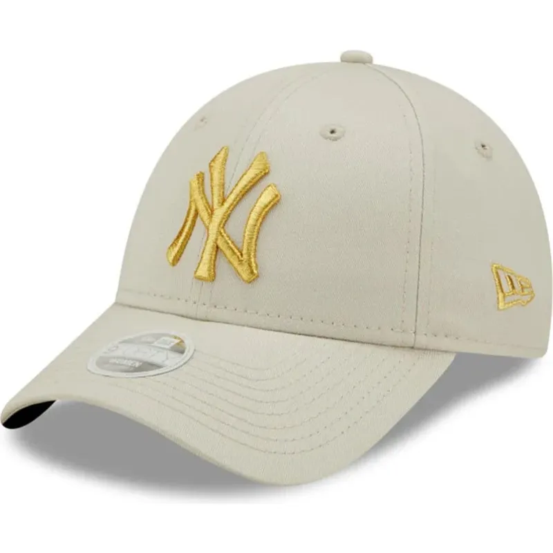 casquette-courbee-beige-ajustable-pour-femme-avec-logo-dore-9forty-metallic-logo-new-york-yankees-mlb-new-era