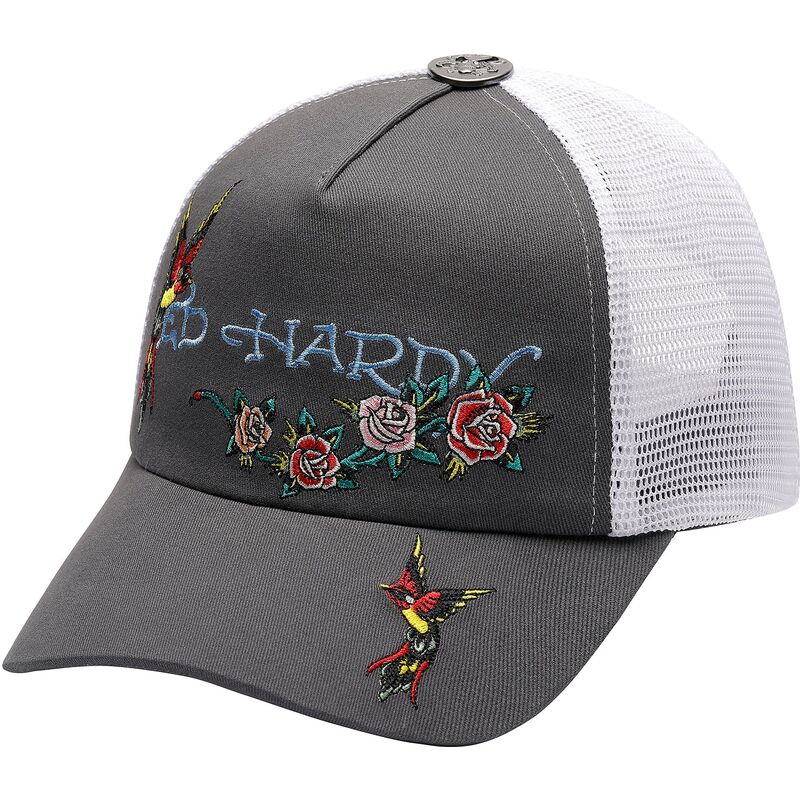 casquette-trucker-grise-et-blanche-floral-swallow-ed-hardy casquette-trucker-grise-et-blanche-floral-swallow-ed-hardy
