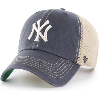 Casquette trucker grise et beige Clean Up Trawler Vintage Navy New York Yankees MLB 47 Brand