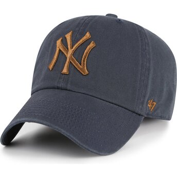 Casquette courbée grise ajustable avec logo marron Clean Up Contrast Vintage Navy New York Yankees MLB 47 Brand