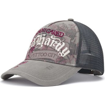 Casquette trucker grise Floral Tattoo City Vintage Wash Ed Hardy