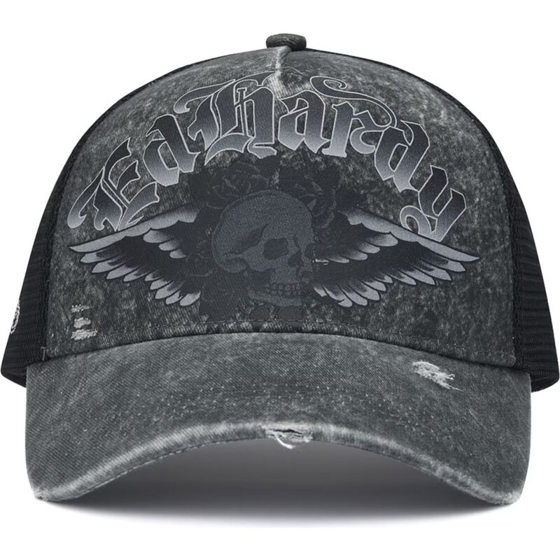 casquette-trucker-grise-flaming-gothic-skull-washed-ed-hardy