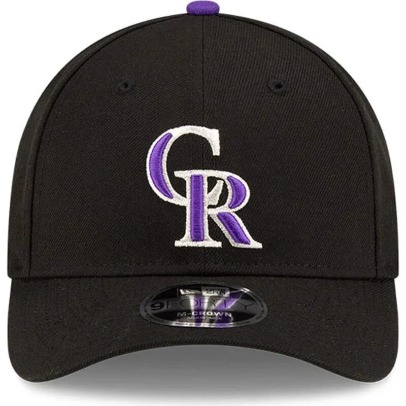 casquette-courbee-noire-snapback-avec-logo-violet-9forty-m-crown-player-replica-colorado-rockies-mlb-new-era