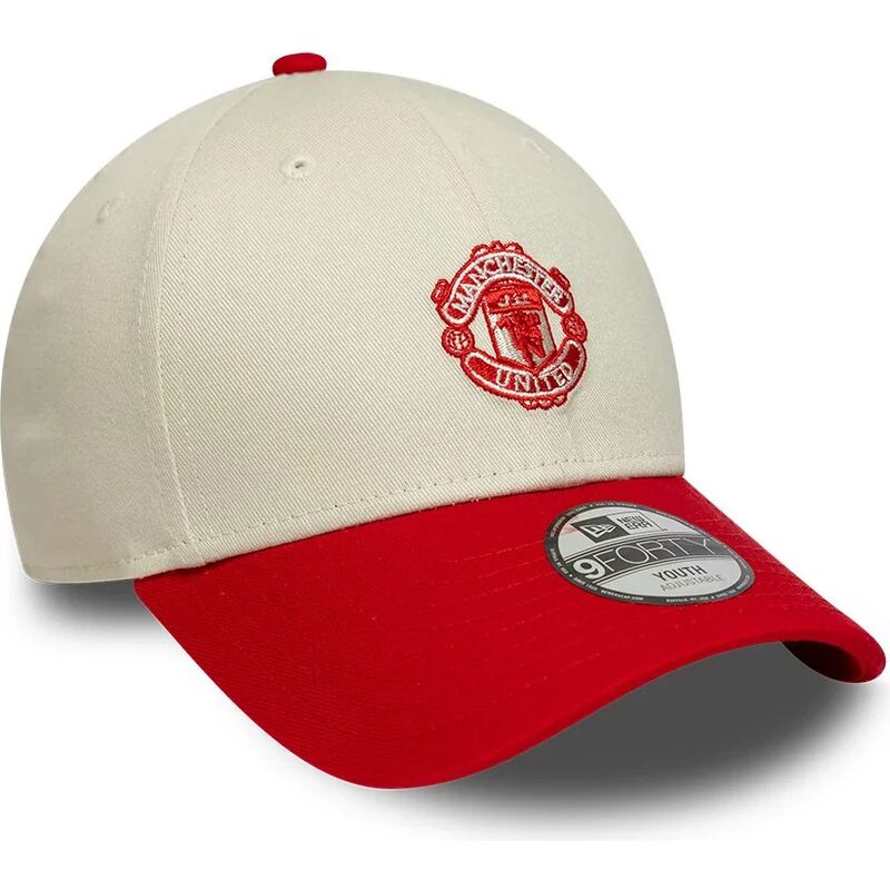 casquette-courbee-beige-et-rouge-ajustable-pour-enfant-9forty-contrast-manchester-united-football-club-premier-league-new-era