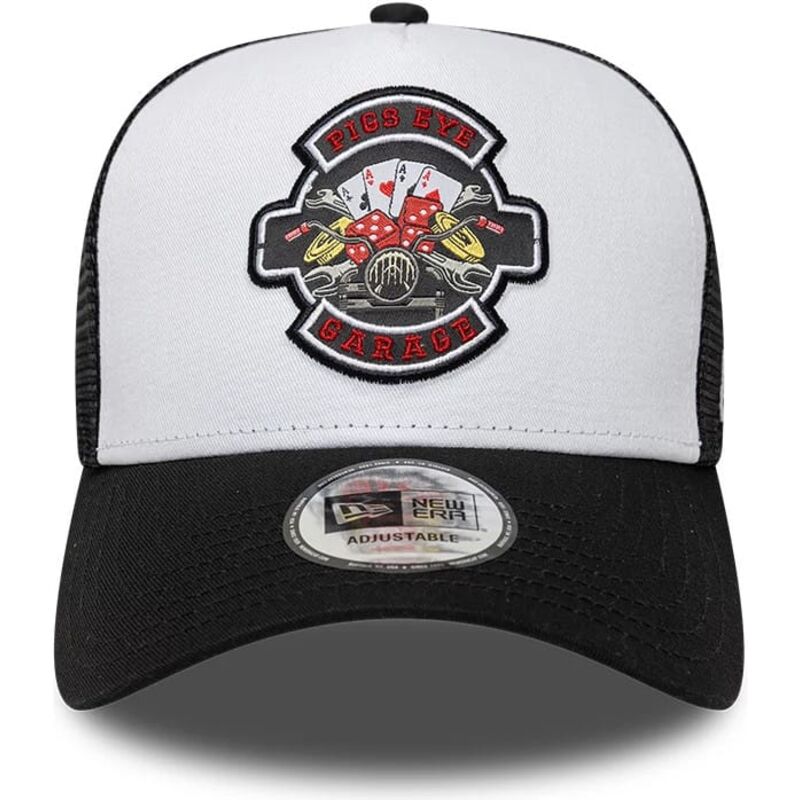 casquette-trucker-noire-et-blanche-a-frame-location-icon-pigs-eye-garage-new-era