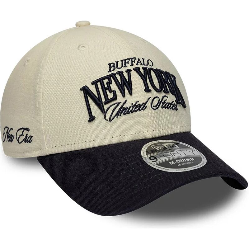 casquette-courbee-beige-et-bleue-marine-ajustable-9forty-m-crown-wordmark-buffalo-new-york-new-era