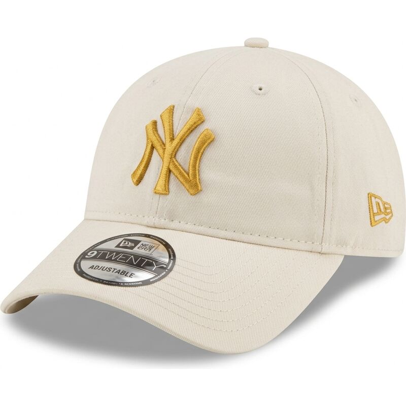 casquette-courbee-beige-ajustable-avec-logo-dore-9twenty-league-essential-new-york-yankees-mlb-new-era
