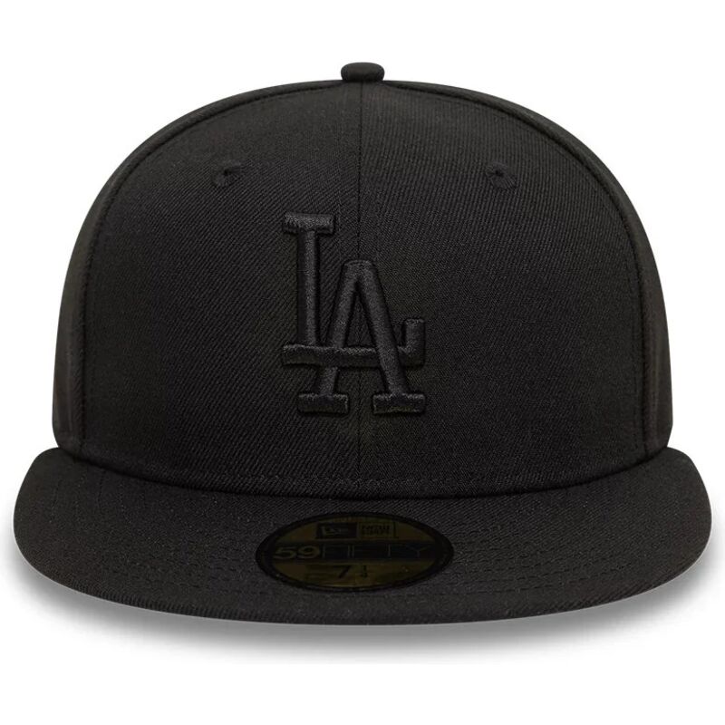 casquette-plate-noire-ajustee-avec-logo-noir-59fifty-league-essential-los-angeles-dodgers-mlb-new-era