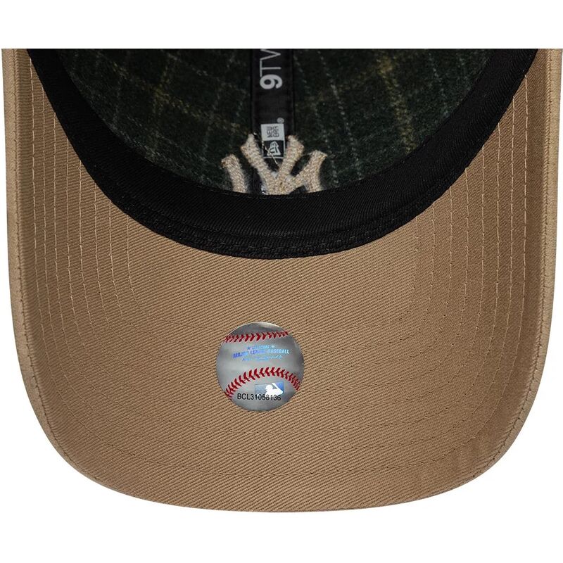 casquette-courbee-verte-et-beige-ajustable-9twenty-mix-check-new-york-yankees-mlb-new-era