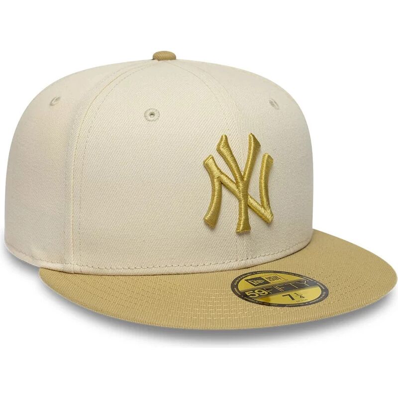casquette-plate-beige-et-marron-ajustee-59fifty-league-essential-new-york-yankees-mlb-new-era