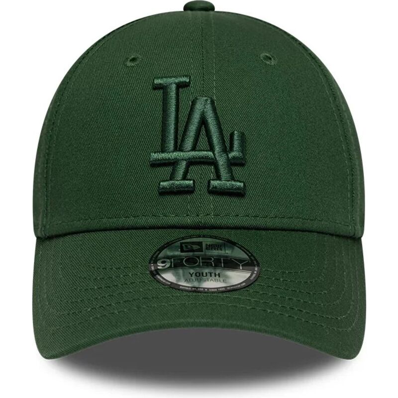 casquette-courbee-verte-fonce-ajustable-pour-enfant-avec-logo-vert-9forty-league-essential-los-angeles-dodgers-mlb-new-era