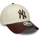 casquette-courbee-beige-et-marron-ajustable-pour-femme-9forty-m-crown-fabric-mix-new-york-yankees-mlb-new-era