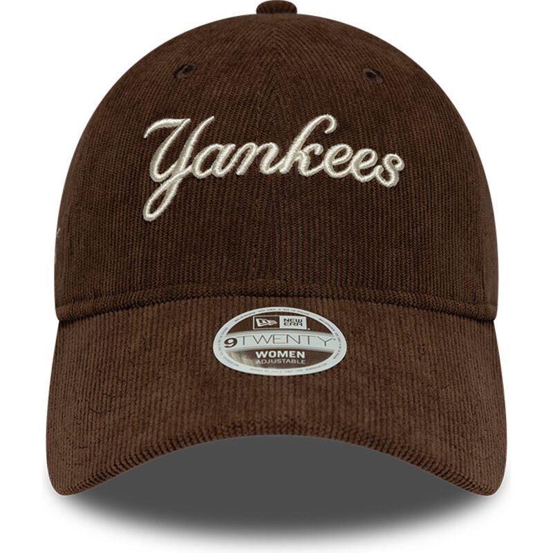 casquette-courbee-marron-ajustable-pour-femme-9twenty-cord-script-new-york-yankees-mlb-new-era
