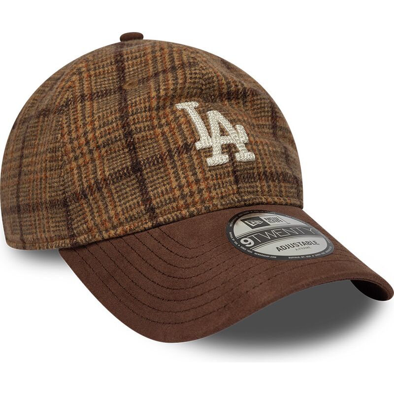 casquette-courbee-marron-ajustable-9twenty-mix-check-los-angeles-dodgers-mlb-new-era