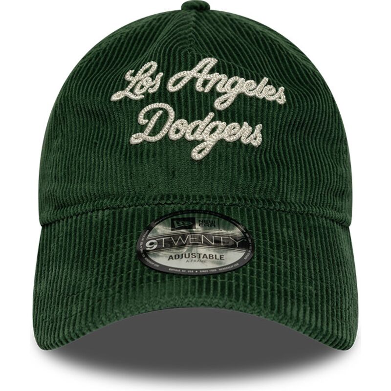 casquette-courbee-verte-ajustable-9twenty-a-frame-cord-script-los-angeles-dodgers-mlb-new-era